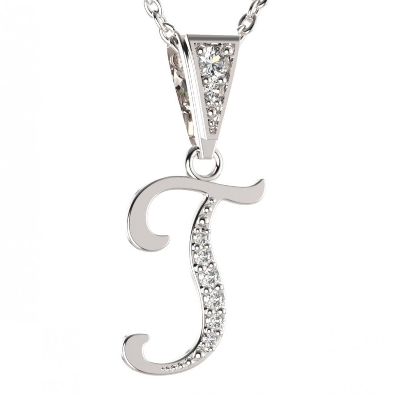 BG zlatý přívěsek písmenko T - 1228 Bílé zlato - 585 Diamant