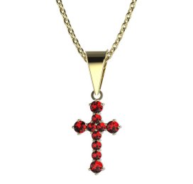 Zlatý přívěsek křížek s červeným zirkonem, žluté zlato 585 – 256