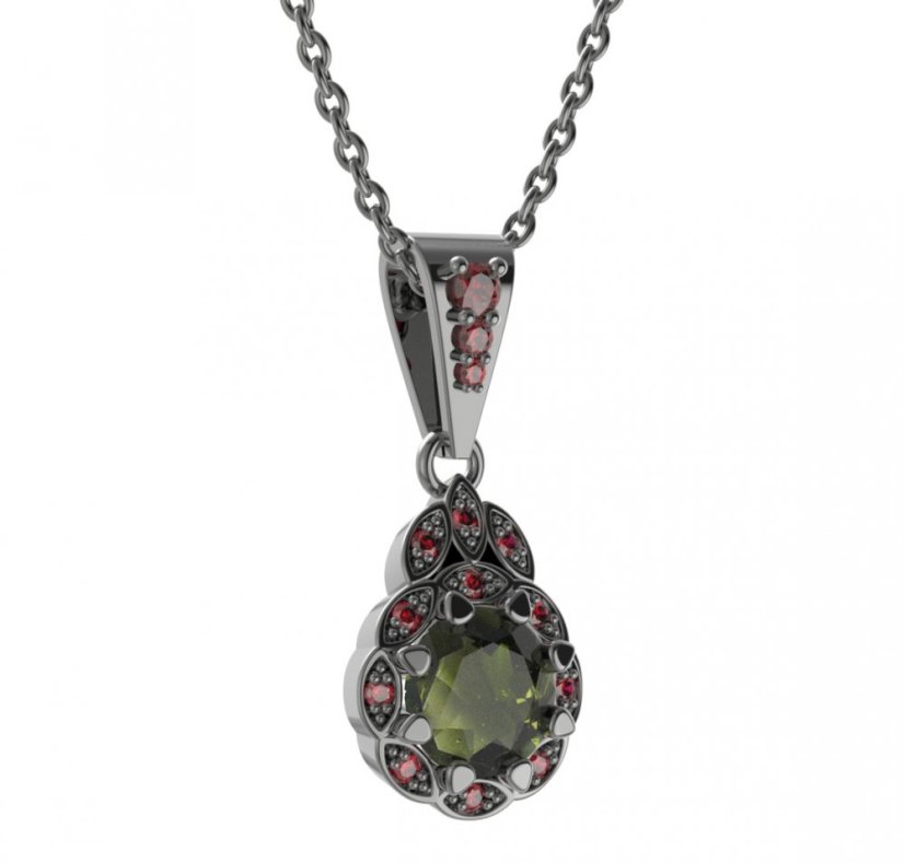 BG přívěs kulatý 991-2 Stříbro 925 - rhodium Vltavín a  kubický zirkon
