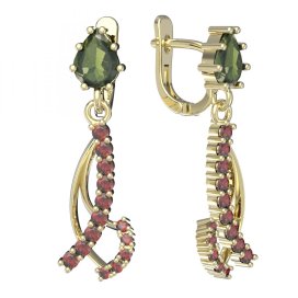 BG náušnice osázený kameny:granát  501-57 Žluté zlato - 585 Vltavín a granát