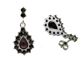 BG náušnice osázené kameny:granát  106 Stříbro 925 - rhodium Vltavín a granát
