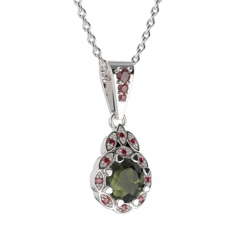 BG přívěs kulatý 991-2 Stříbro 925 - rhodium Vltavín a granát