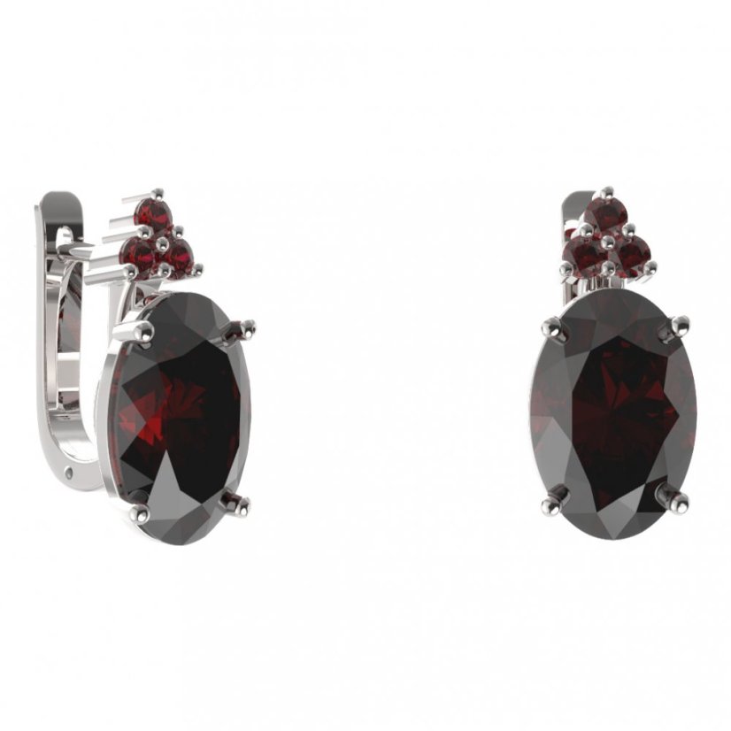 BG náušnice s centrálním oválným kamenem 480-87 Stříbro 925 - rhodium Granát
