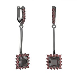 BG náušnice s centrálním čtvercovým kamenem 499-A93 Stříbro 925 - ruthenium (30-90dní) Granát