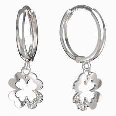BG zlaté náušnice čtyřlístek 1171 Bílé zlato - 585 Bílý kubický zirkon