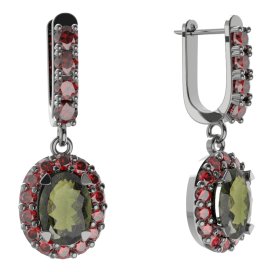 BG  náušnice 728 Stříbro 925 - ruthenium (30-90dní) Vltavín a granát