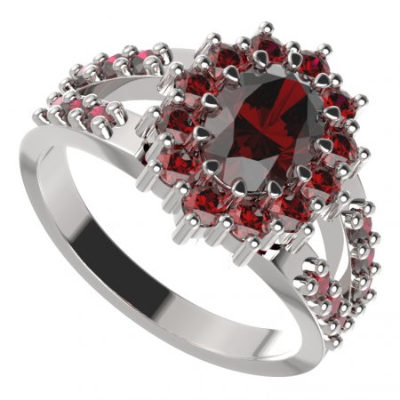 BG prsten oválný 298-Y - Kov: Stříbro 925 - rhodium, Kámen: Vltavín a granát