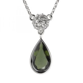BG náhrdelník vsazený granát hvězdicový brus  958 Stříbro 925 - rhodium Vltavín a  kubický zirkon