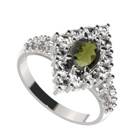 BG prsten oválný 422-X Stříbro 925 - rhodium Vltavín a kubický zirkon