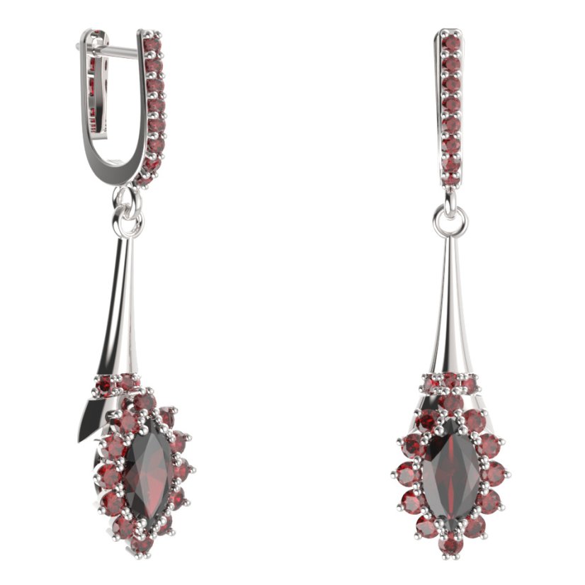 BG náušnice s centrálním oválným kamenem 504-C91 Stříbro 925 - rhodium Granát