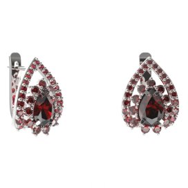 BG náušnice s centrálním kapkovitým kamenem 509-90 Stříbro 925 - rhodium Granát