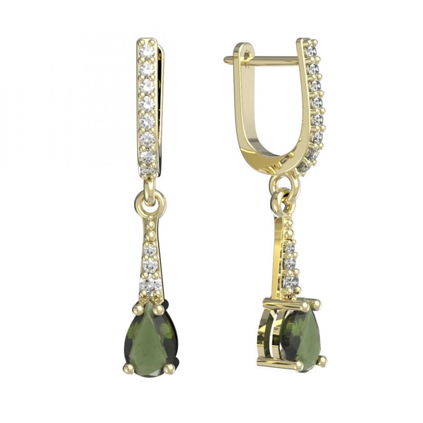 BG náušnice s vltavínem 626 Žluté zlato - 585 Vltavín a diamant