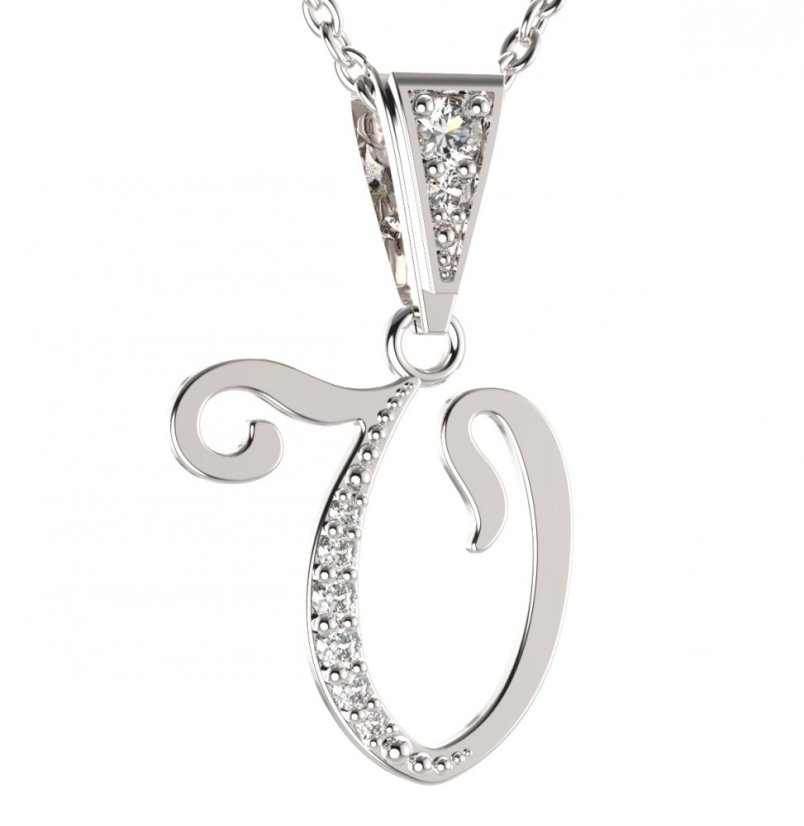 BG zlatý přívěsek písmenko V - 1230 Bílé zlato - 585 Diamant