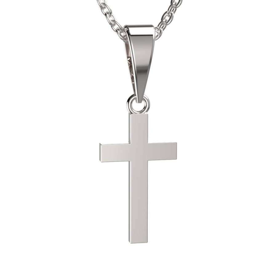 Zlatý přívěsek křížek se zirkonem a diamantem, bílé zlato 585 – 1103