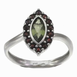 BG prsten s českým granátem  261 Bílé zlato - 585 Vltavín a granát