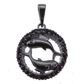 Stříbrný přívěsek s českým granátem, ruthenium – 045 (UG04045C)