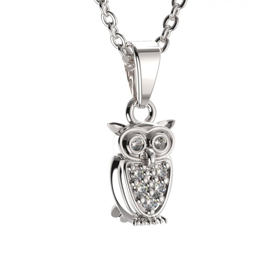 BG zlatý přívěšek - Sova 805 Bílé zlato - 585 Diamant