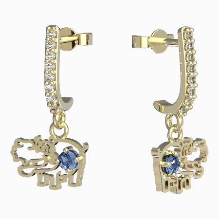 BeKid, Gold kids earrings -1188 - Switching on: Pendant hanger, Metal: Yellow gold 585, Stone: Light blue cubic zircon