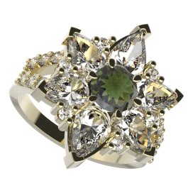 BG prsten solitérní 409-Y Stříbro 925 - pozlacené Vltavín a  kubický zirkon