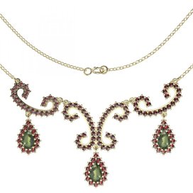 BG náhrdelník 128 Stříbro 925 - pozlacené Vltavín a granát