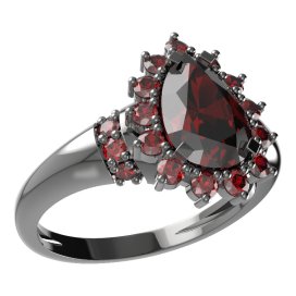 BG prsten kapkovitý kámen 505-K Stříbro 925 - ruthenium (30-90dní) Granát