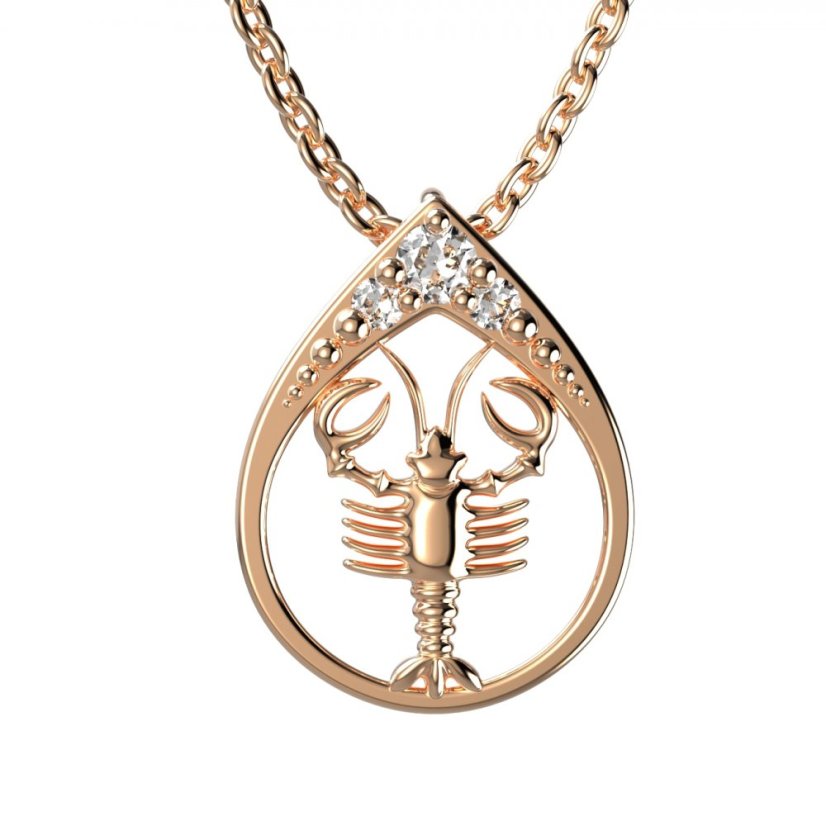 Zlatý přívěsek znamení Rak s lab-grown diamantem, růžové zlato 585 – 047