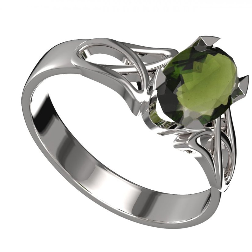 BG vltavínový prsten 1466 Stříbro 925 - rhodium Vltavín