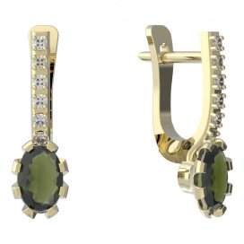BG vltavínové náušnice 560 Žluté zlato - 585 Vltavín a diamant