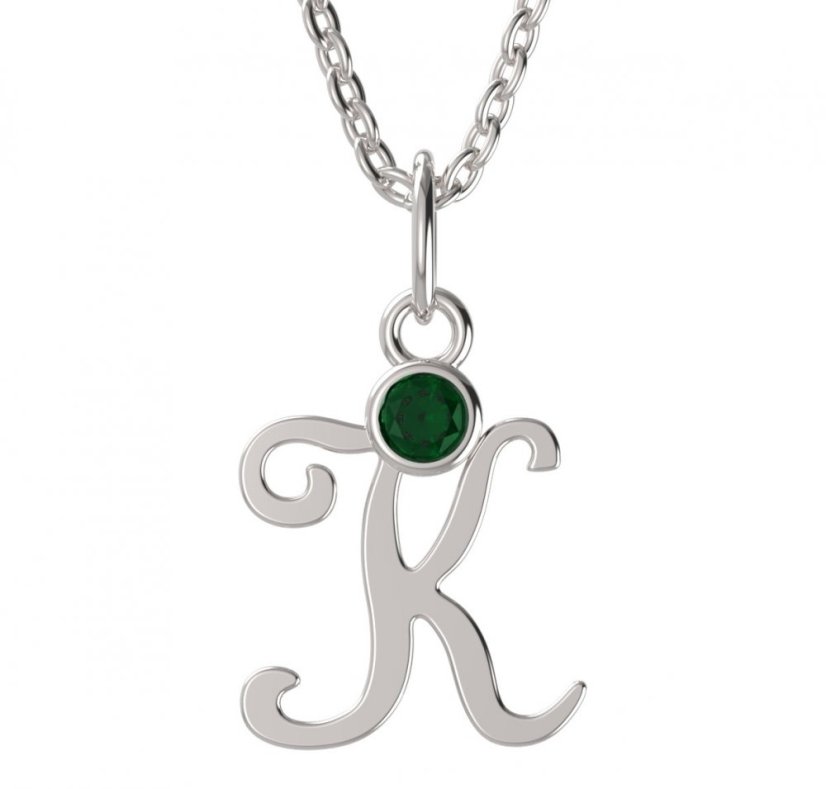 BeKid dětský zlatý přívěsek písmenko K - 1320 Bílé zlato - 585 Zelený kubický zirkon