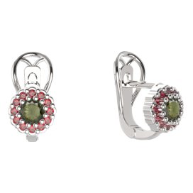 BG náušnice 452-R7 kulaté Stříbro 925 - rhodium Vltavín a granát