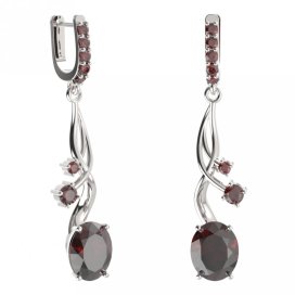 BG náušnice s centrálním oválným kamenem 479-P93 Stříbro 925 - rhodium Granát