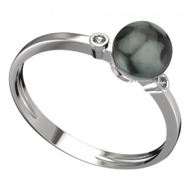 BG zlatý prstýnek s perlou 561 L Bílé zlato - 585 Kubický zirkon a tahiti perla