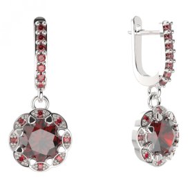 BG náušnice kulaté - 993-84 Stříbro 925 - rhodium Granát