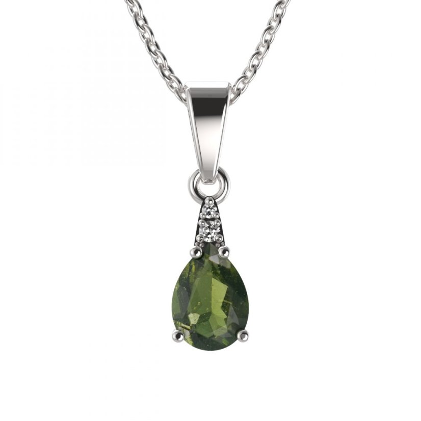 BG přívěs vsazen vltavín  623 Bílé zlato - 585 Vltavín a diamant