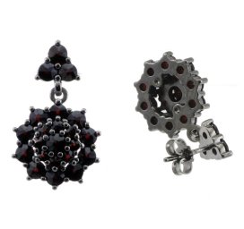 Stříbrné náušnice s českým granátem, ruthenium, puzety – 317 (UG0331733)
