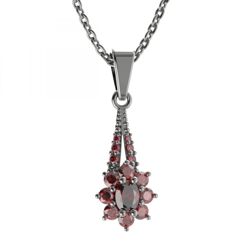 Stříbrný přívěsek s českým granátem, ruthenium – 627-G