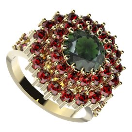 BG prsten 457-X kulatého tvaru Stříbro 925 - pozlacené Vltavín a granát