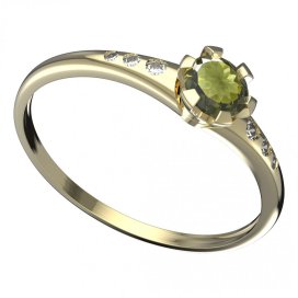 BG vltavínový prsten 556K Žluté zlato - 585 Vltavín a diamant