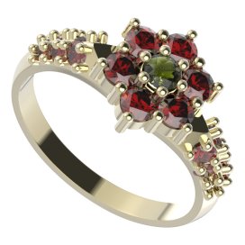 BG prstýnek 002 Stříbro 925 - pozlacené Vltavín a granát