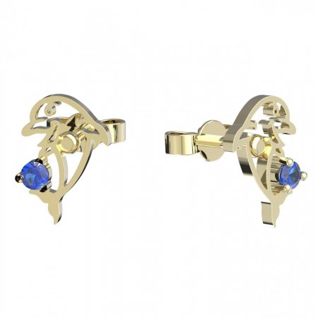 BeKid, Gold kids earrings -1183 - Switching on: Puzeta, Metal: Yellow gold 585, Stone: Dark blue cubic zircon
