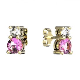 BG zlaté náušnice 746 Žluté zlato - 585 Růžový kubický zirkon