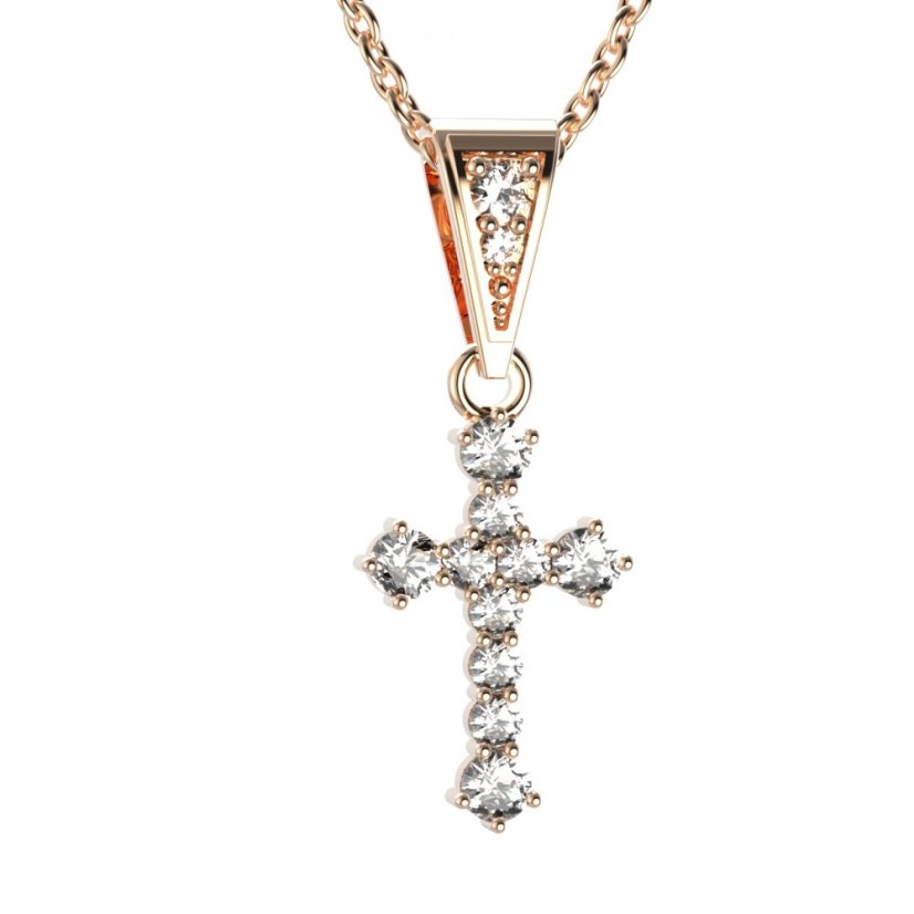 BG zlatý diamantový přívěšek křížek 256 Růžové zlato 585 (30-90dní) Diamant lab-grown