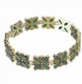 BG náramek vsazený český granát  408 Žluté zlato - 585 Vltavín a granát