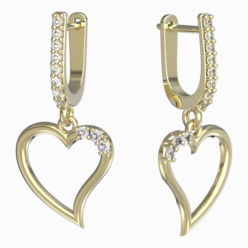 Bg náušnice srdíčko 1165 Žluté zlato - 585 Diamant