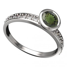 BG vltavínový prsten 557E Bílé zlato - 585 Vltavín a diamant