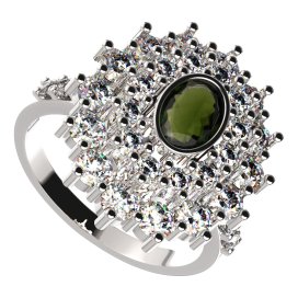 BG prsten 021-Z oválného tvaru Stříbro 925 - rhodium Vltavín a  kubický zirkon