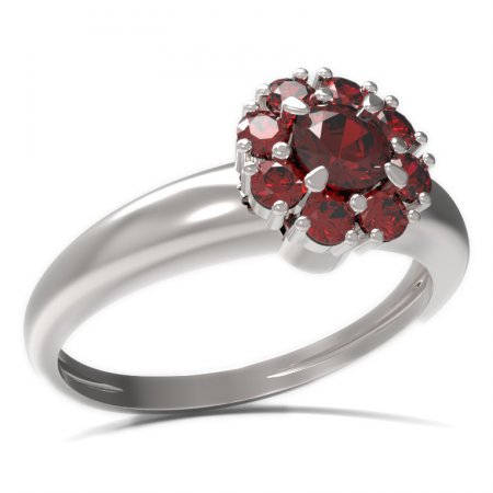 BG prsten s kulatým kamenem 497-I - Kov: Stříbro 925 - rhodium, Kámen: Granát