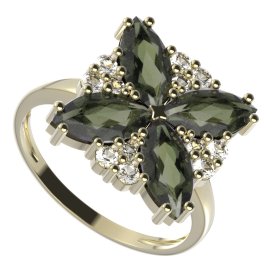 BG prsten solitérní 408-I Stříbro 925 - pozlacené Vltavín a  kubický zirkon