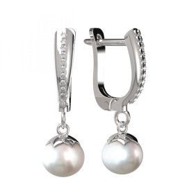 BG zlaté náušnice 561 s bílou perlou Bílé zlato - 585 Diamant a perla