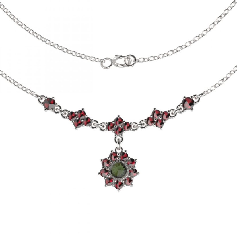 BG náhrdelník 233 Stříbro 925 - rhodium Vltavín a granát